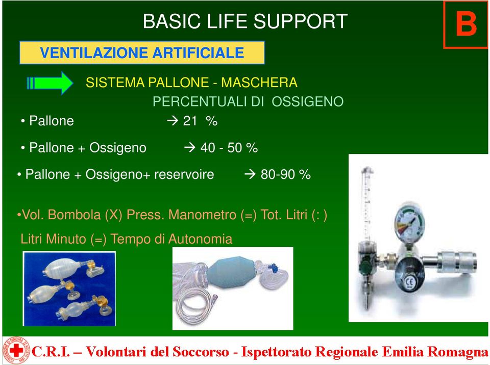 % Pallone + Ossigeno+ reservoire 80-90 % Vol.