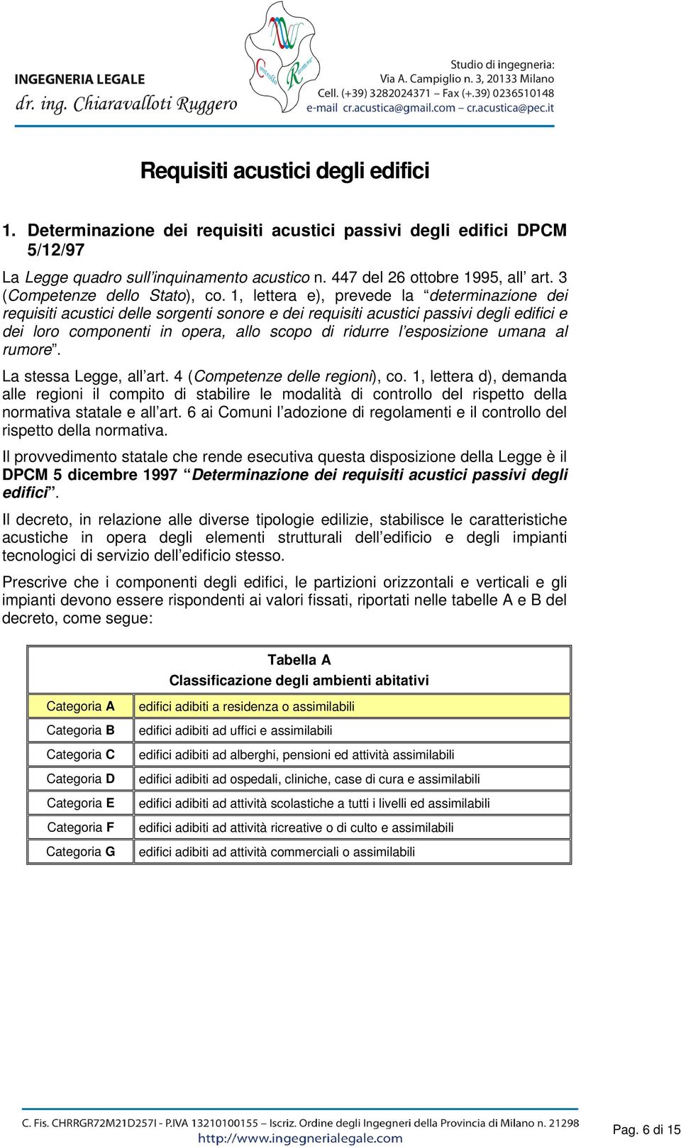 1, lettera e), prevede la determinazione dei requisiti acustici delle sorgenti sonore e dei requisiti acustici passivi degli edifici e dei loro componenti in opera, allo scopo di ridurre l