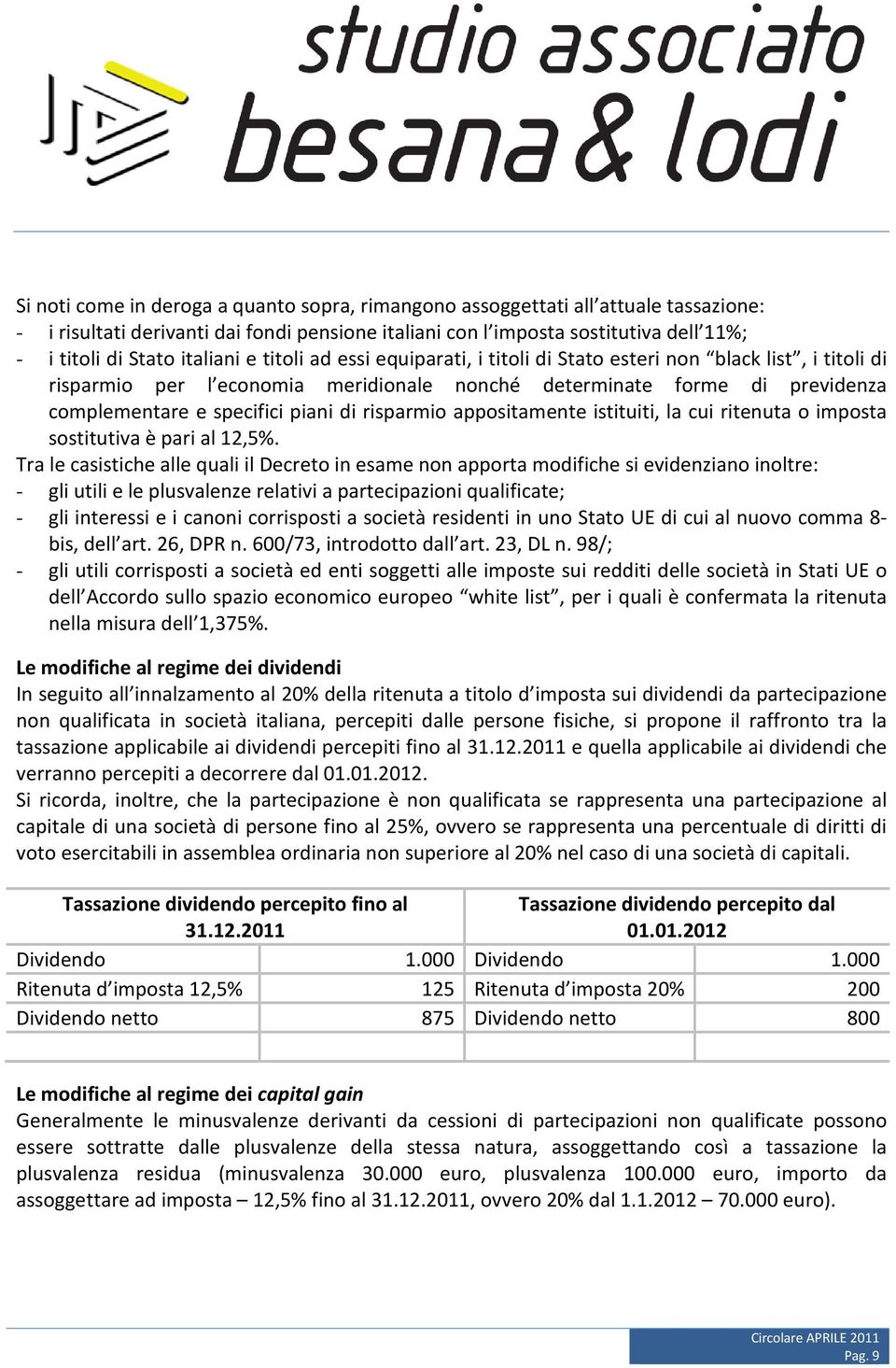 di risparmio appositamente istituiti, la cui ritenuta o imposta sostitutiva è pari al 12,5%.