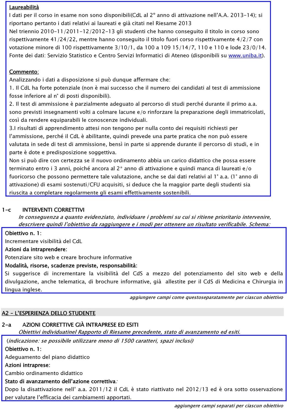 rispettivamente 41/24/22, mentre hanno conseguito il titolo fuori corso rispettivamente 4/2/7 con votazione minore di 100 rispettivamente 3/10/1, da 100 a 109 15/14/7, 110 e 110 e lode 23/0/14.