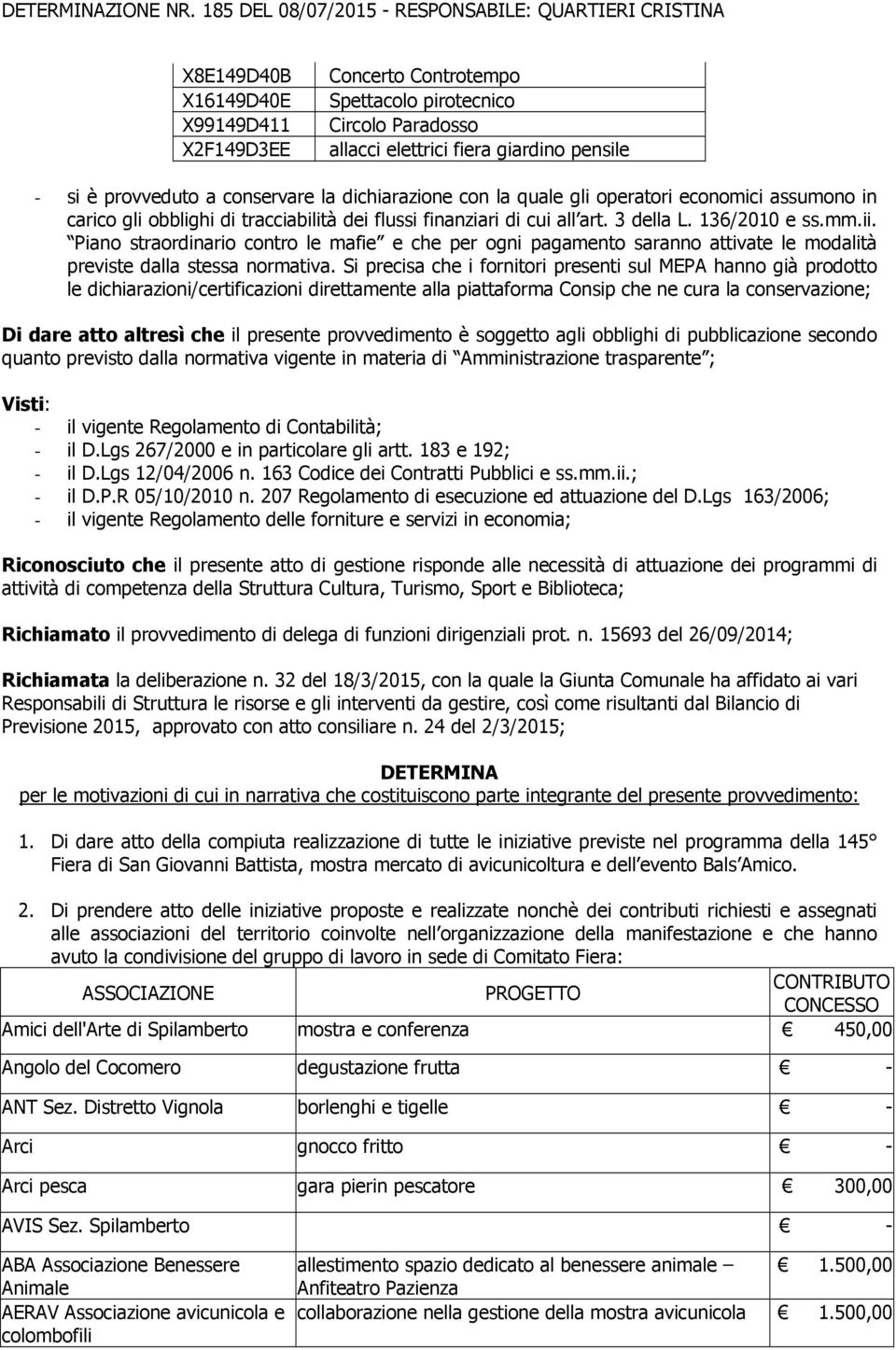 Piano straordinario contro le mafie e che per ogni pagamento saranno attivate le modalità previste dalla stessa normativa.