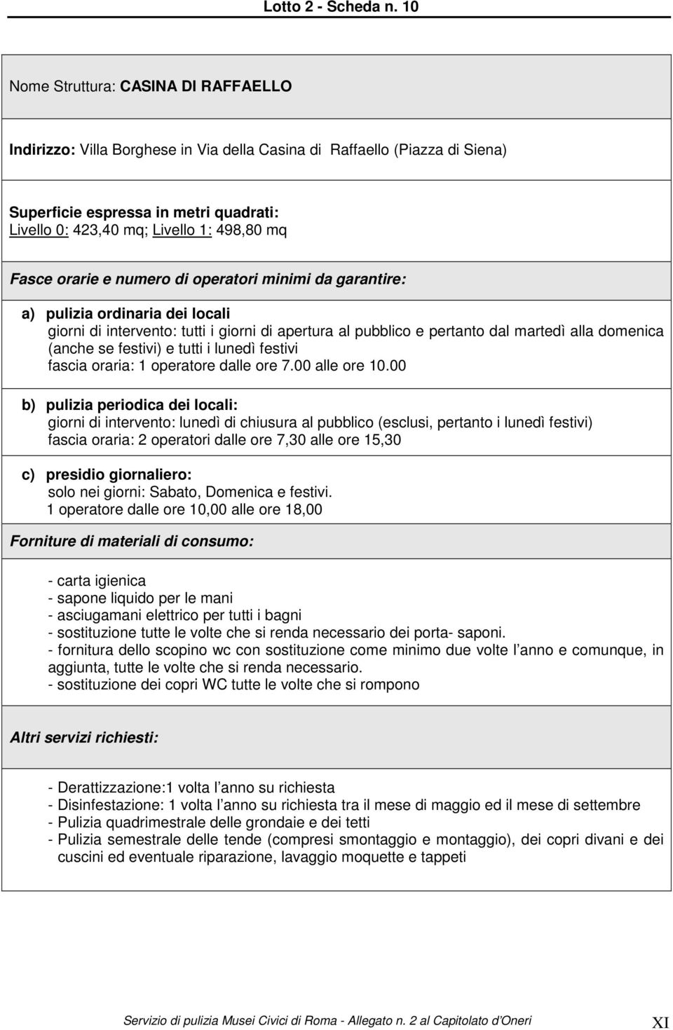 apertura al pubblico e pertanto dal martedì alla domenica (anche se festivi) e tutti i lunedì festivi fascia oraria: 1 operatore dalle ore 7.00 alle ore 10.