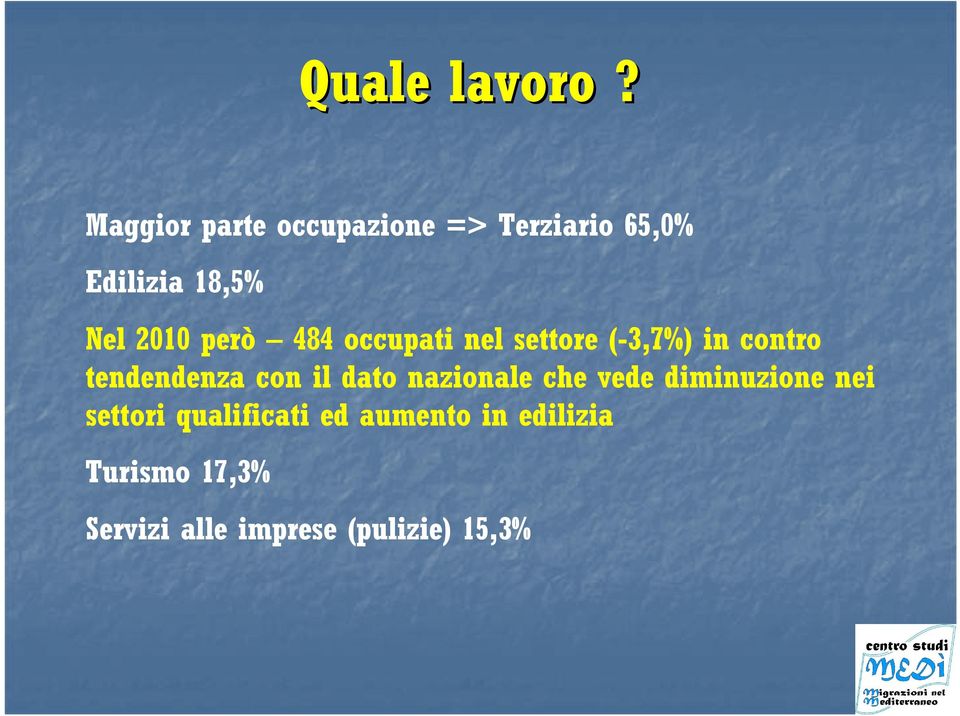 però 484 occupati nel settore (-3,7%) in contro tendendenza con il