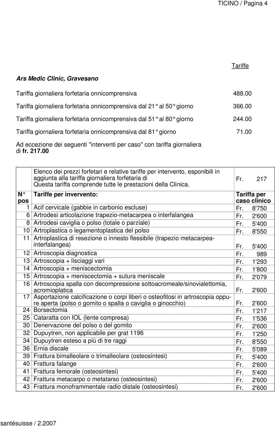 00 Ad eccezione dei seguenti "interventi per caso" con tariffa giornaliera di fr. 217.