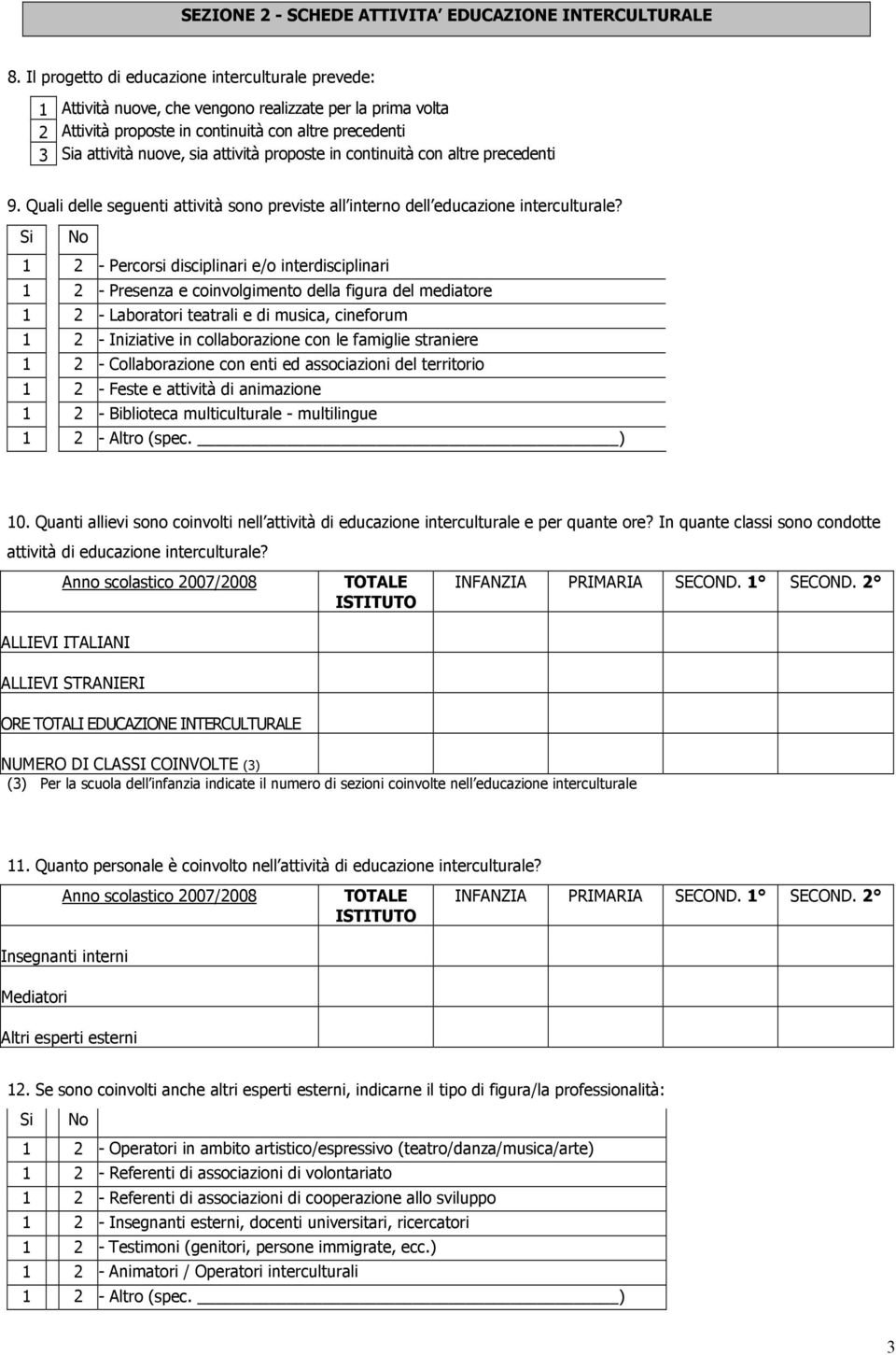 proposte in continuità con altre precedenti 9. Quali delle seguenti attività sono previste all interno dell educazione interculturale?