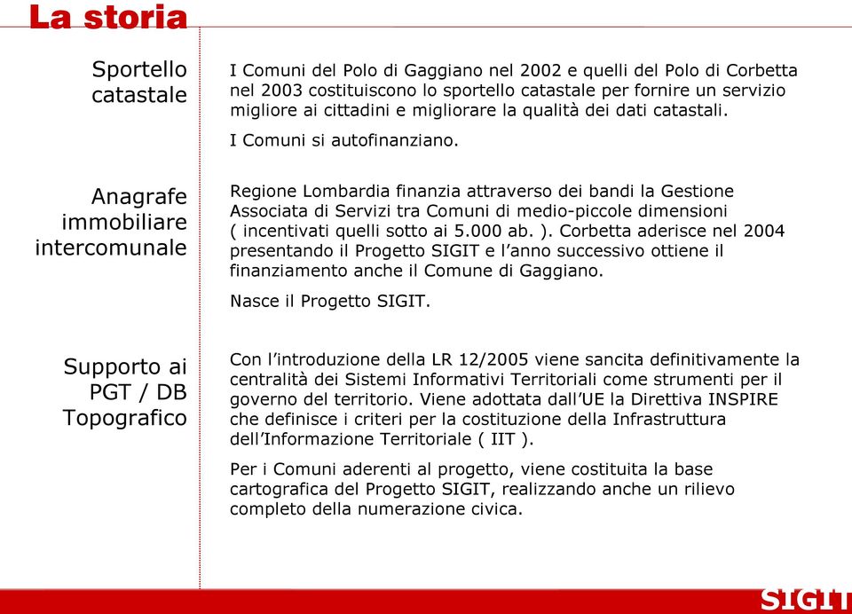 Anagrafe immobiliare intercomunale Regione Lombardia finanzia attraverso dei bandi la Gestione Associata di Servizi tra Comuni di medio-piccole dimensioni ( incentivati quelli sotto ai 5.000 ab. ).