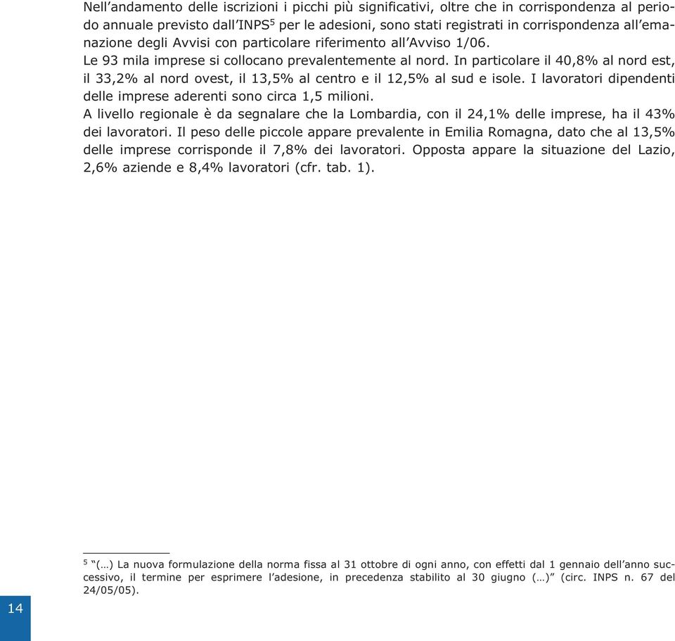 In particolare il 40,8% al nord est, il 33,2% al nord ovest, il 13,5% al centro e il 12,5% al sud e isole. I lavoratori dipendenti delle imprese aderenti sono circa 1,5 milioni.