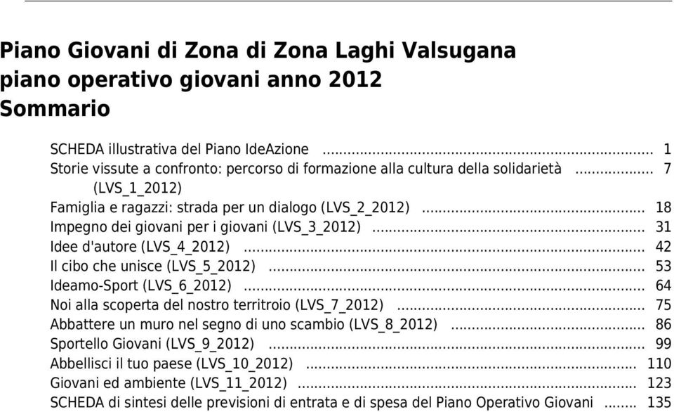 .. 18 Impegno dei giovani per i giovani (LVS_3_2012)... 31 Idee d'autore (LVS_4_2012)... 42 Il cibo che unisce (LVS_5_2012)... 53 Ideamo-Sport (LVS_6_2012).