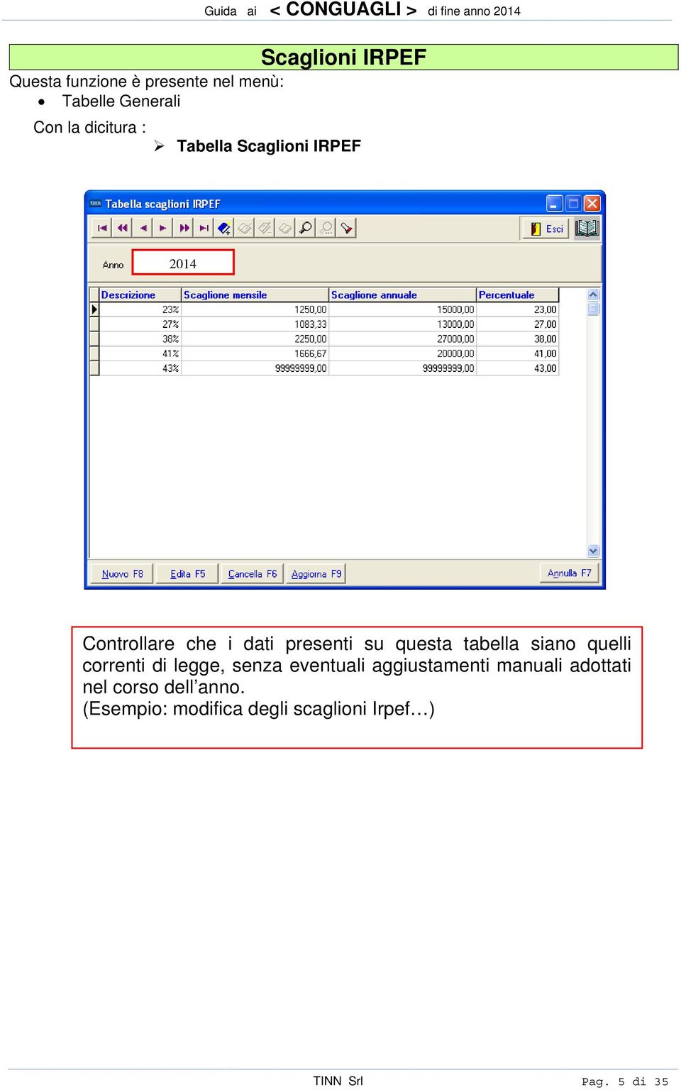 tabella siano quelli correnti di legge, senza eventuali aggiustamenti manuali