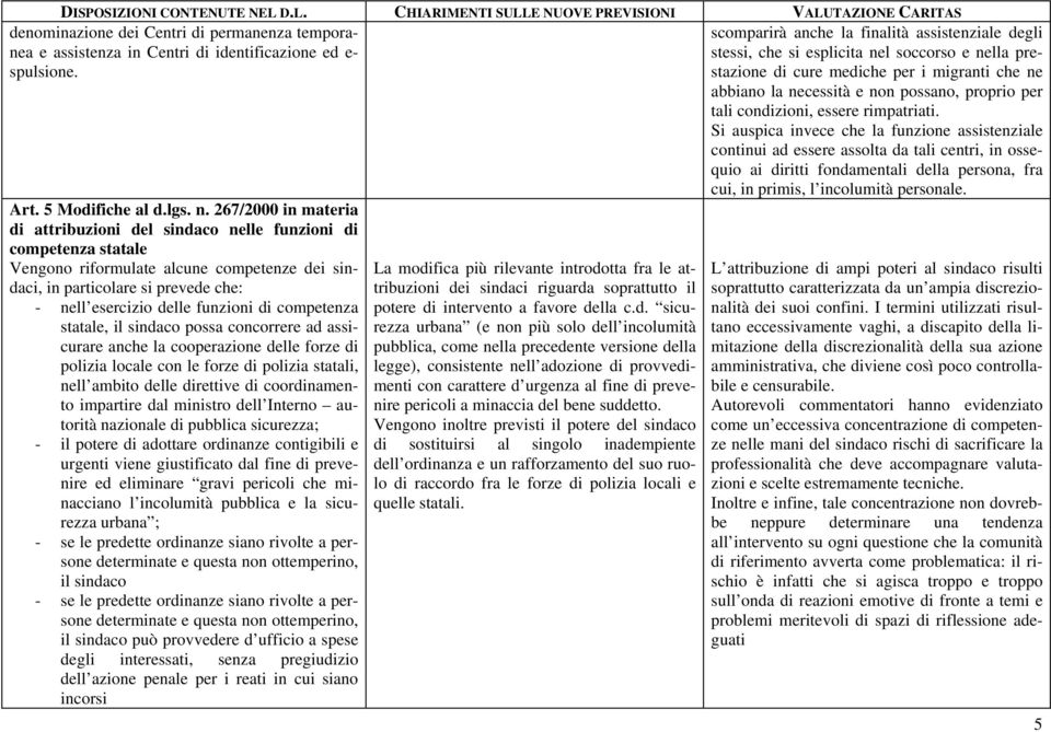 267/2000 in materia di attribuzioni del sindaco nelle funzioni di competenza statale Vengono riformulate alcune competenze dei sindaci, in particolare si prevede che: - nell esercizio delle funzioni