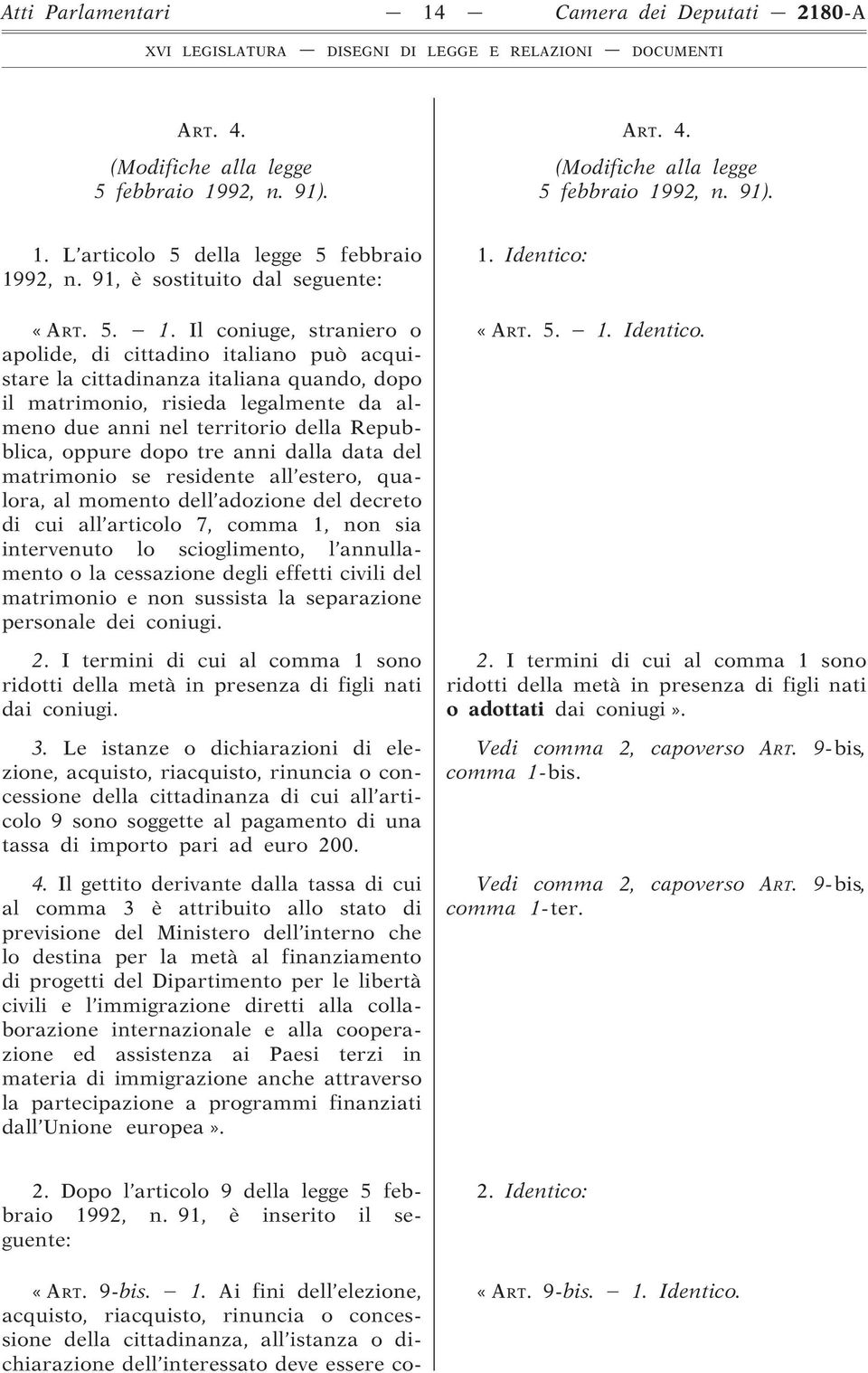 Il coniuge, straniero o apolide, di cittadino italiano può acquistare la cittadinanza italiana quando, dopo il matrimonio, risieda legalmente da almeno due anni nel territorio della Repubblica,