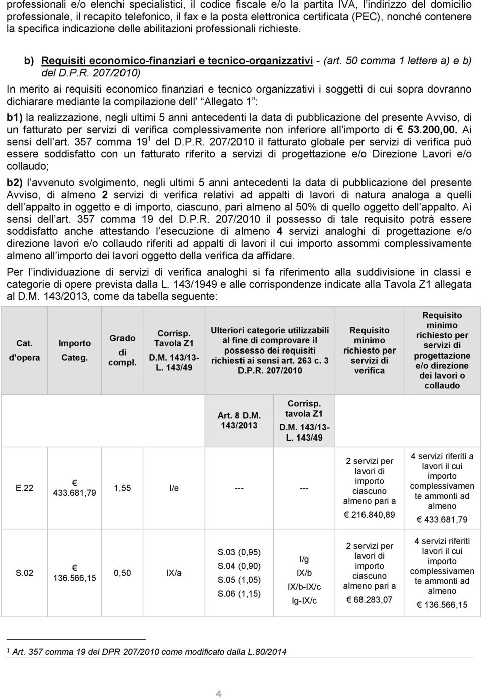 quisiti economico-finanziari e tecnico-organizzativi - (art. 50 comma 1 lettere a) e b) del D.P.R.