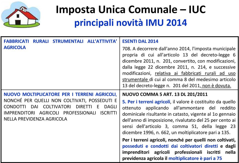 A decorrere dall'anno 2014, l'imposta municipale propria di cui all'articolo 13 del decreto-legge 6 dicembre 2011, n. 201, convertito, con modificazioni, dalla legge 22 dicembre 2011, n.