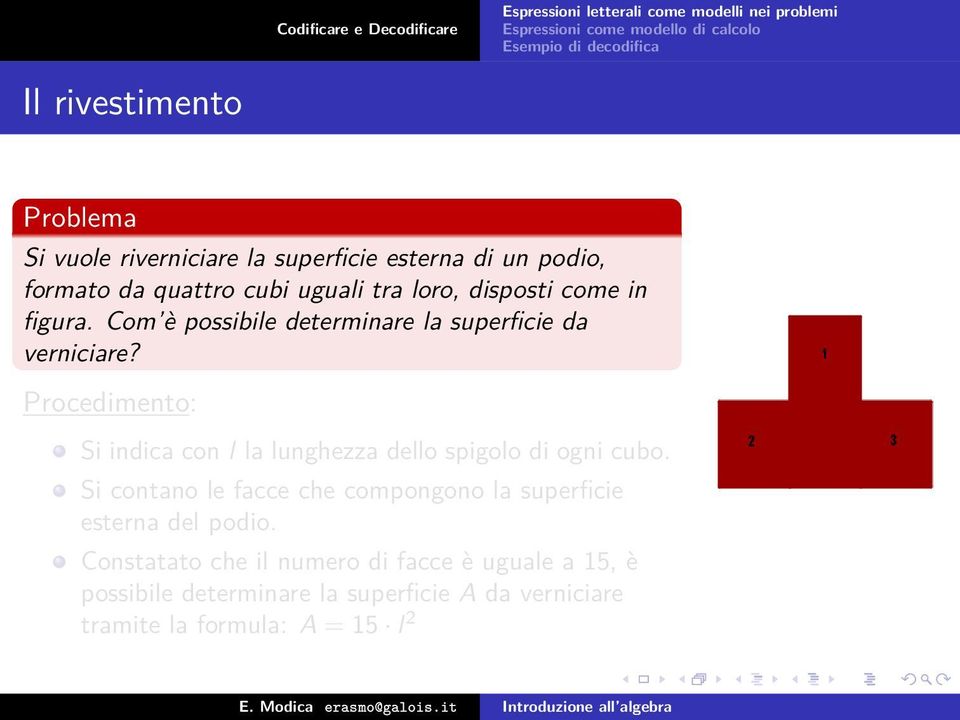 Procedimento: Si indic con l l lunghezz dello spigolo di ogni cubo.