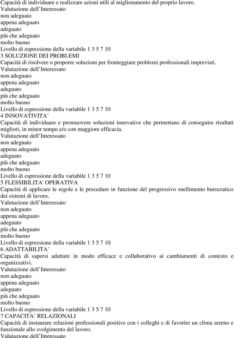 non più che 4 INNOVATIVITA Capacità di individuare e promuovere soluzioni innovative che permettano di conseguire risultati migliori, in minor tempo e/o con maggiore efficacia.