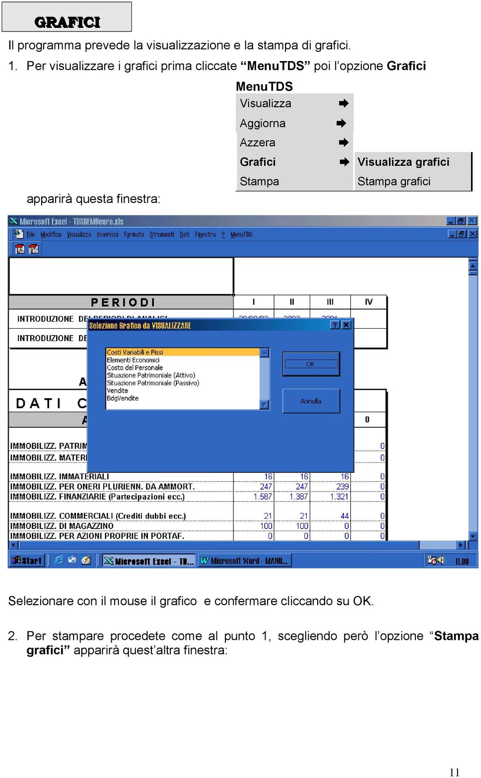 Visualizza Aggiorna Azzera Grafici Stampa Visualizza grafici Stampa grafici Selezionare con il mouse il