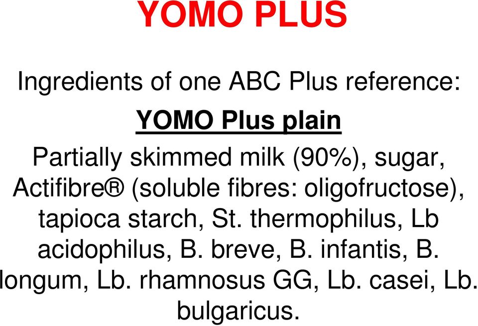 oligofructose), tapioca starch, St. thermophilus, Lb acidophilus, B.