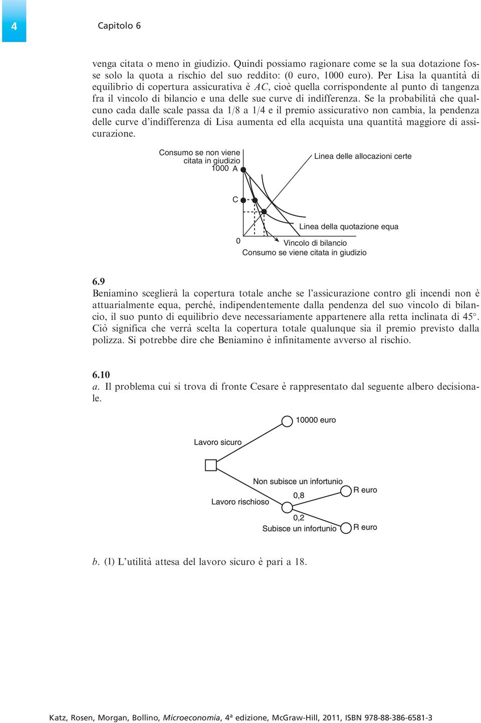 Se la probabilita` che qualcuno cada dalle scale passa da 1/8 a 1/4 e il premio assicurativo non cambia, la pendenza delle curve d indifferenza di Lisa aumenta ed ella acquista una quantita` maggiore