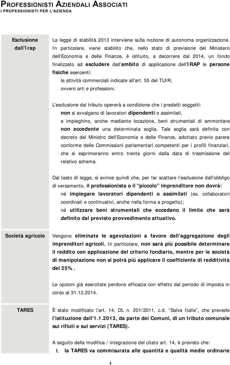 applicazione dell IRAP le persone fisiche esercenti: le attività commerciali indicate all art. 55 del TUIR; ovvero arti e professioni.