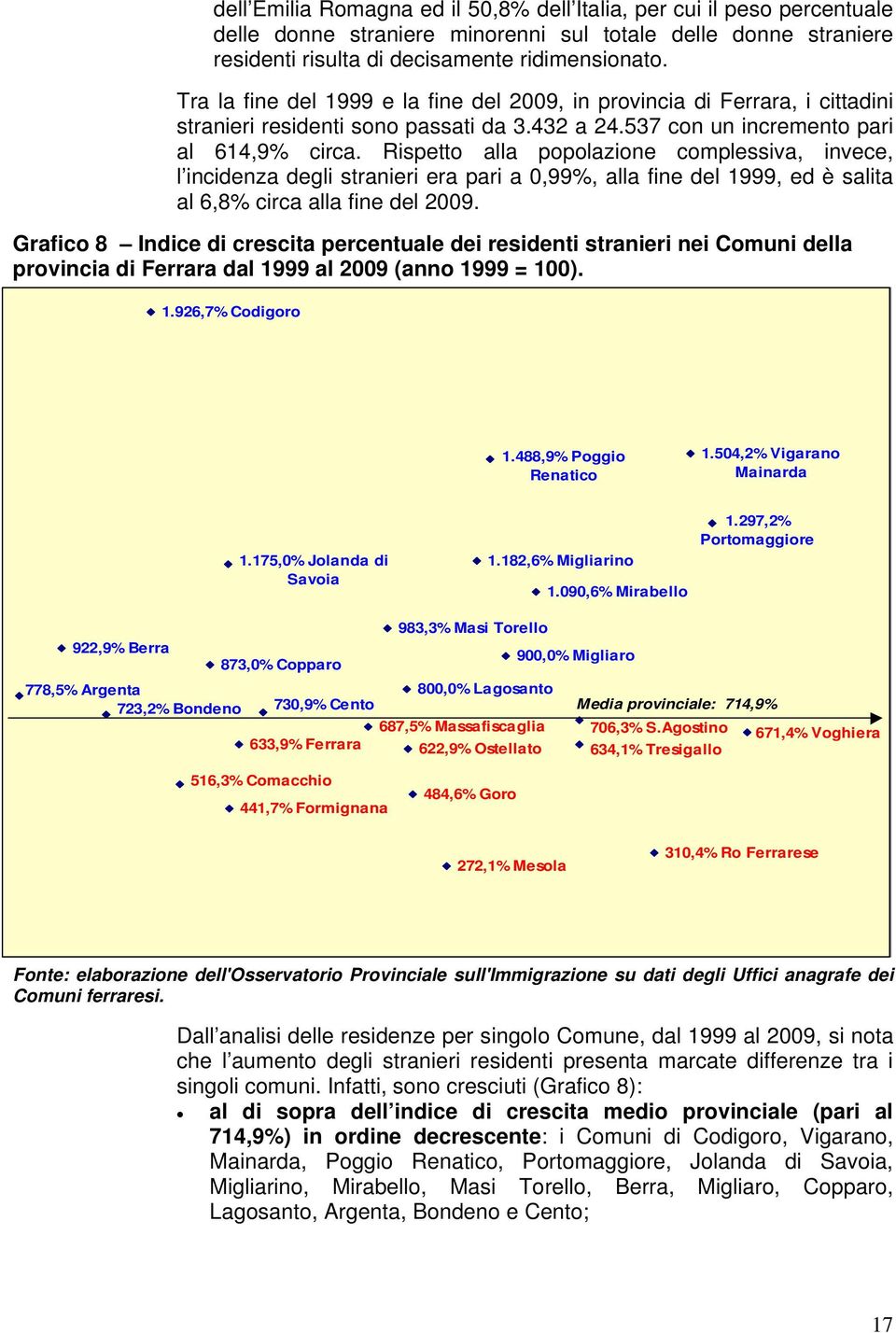 Rispetto alla popolazione complessiva, invece, l incidenza degli stranieri era pari a 0,99%, alla fine del 1999, ed è salita al 6,8% circa alla fine del 2009.