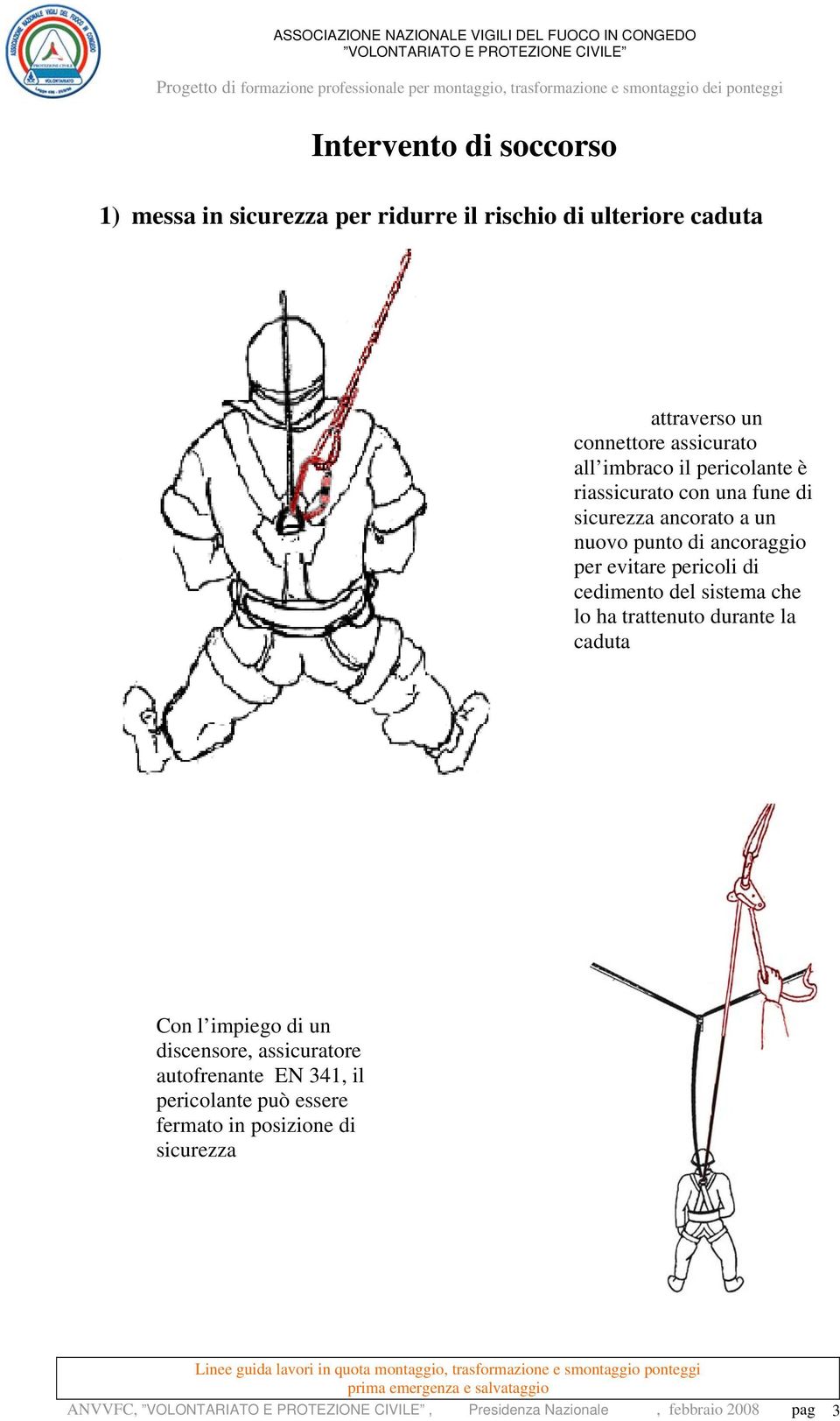 pericoli di cedimento del sistema che lo ha trattenuto durante la caduta Con l impiego di un discensore, assicuratore