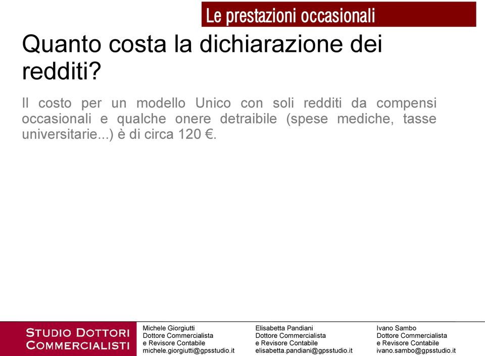 Il costo per un modello Unico con soli redditi da