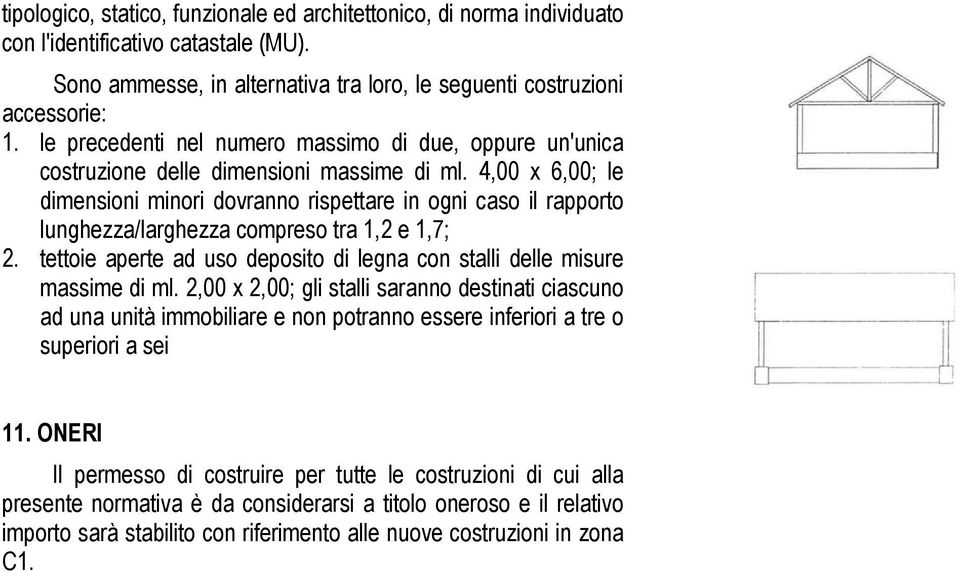 tettoie aperte ad uso deposito di legna con stalli delle misure massime di ml.