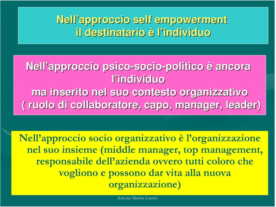 leader) Nell approccio socio organizzativo è l organizzazione nel suo insieme (middle manager, top
