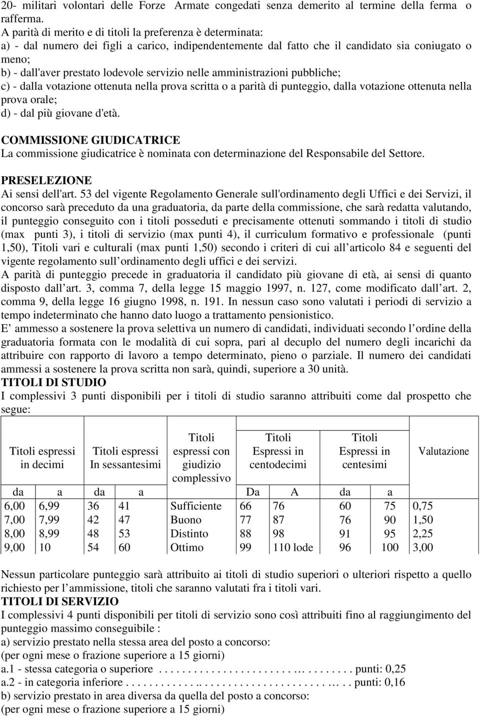 servizio nelle amministrazioni pubbliche; c) - dalla votazione ottenuta nella prova scritta o a parità di punteggio, dalla votazione ottenuta nella prova orale; d) - dal più giovane d'età.