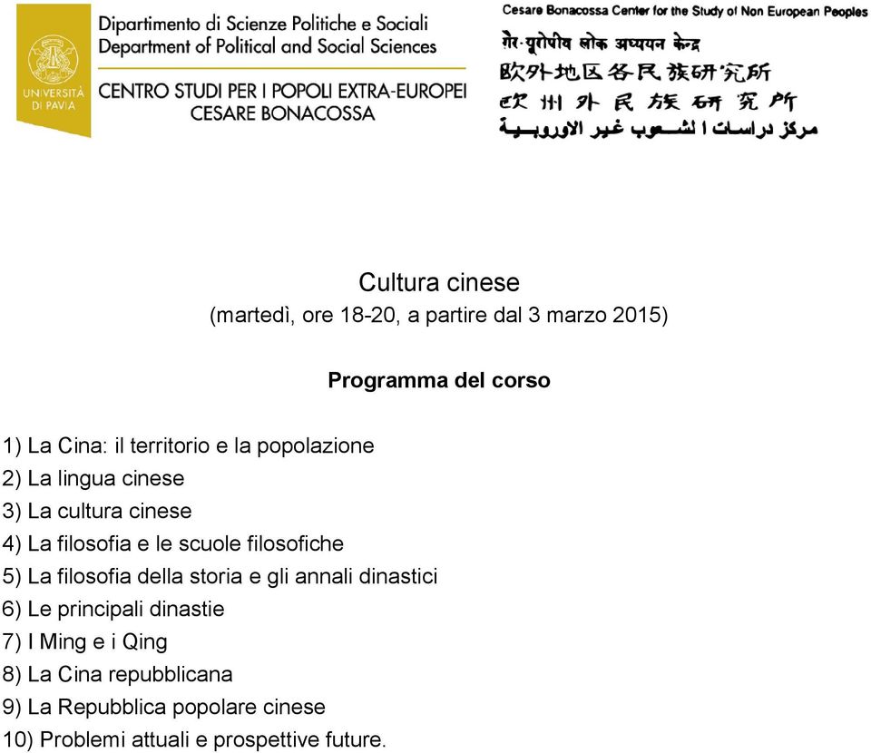 La filosofia della storia e gli annali dinastici 6) Le principali dinastie 7) I Ming e i Qing