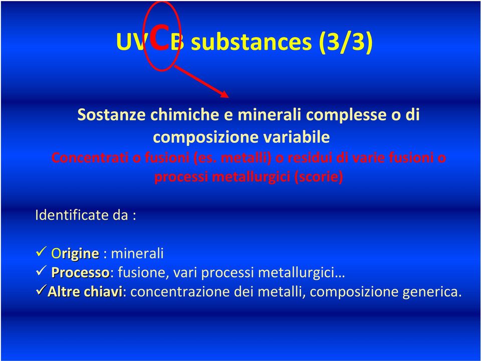 metalli) o residui di varie fusioni o processi metallurgici (scorie) Identificate