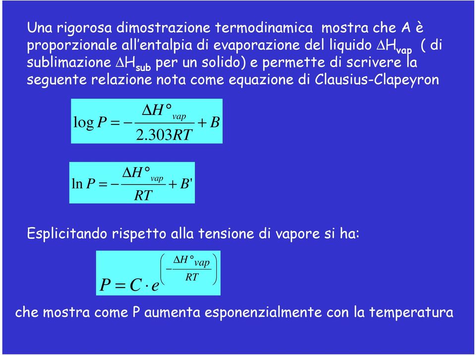 come equazione di Clausius-Clapeyron log P = H vap 2.