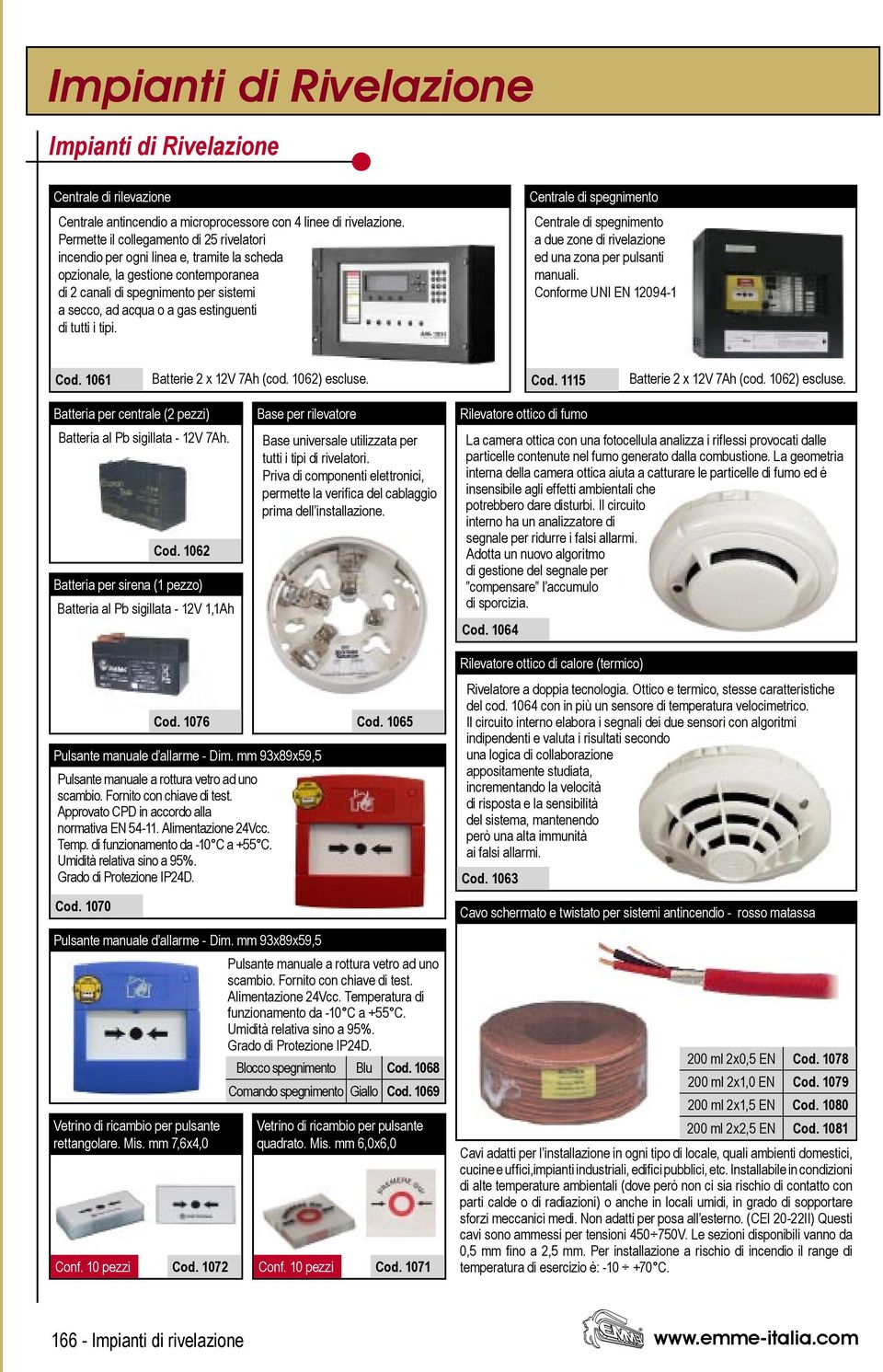 estinguenti di tutti i tipi. Centrale di spegnimento Centrale di spegnimento a due zone di rivelazione ed una zona per pulsanti manuali. Conforme UNI EN 12094-1 Cod. 1061 Batterie 2 x 12V 7Ah (cod.