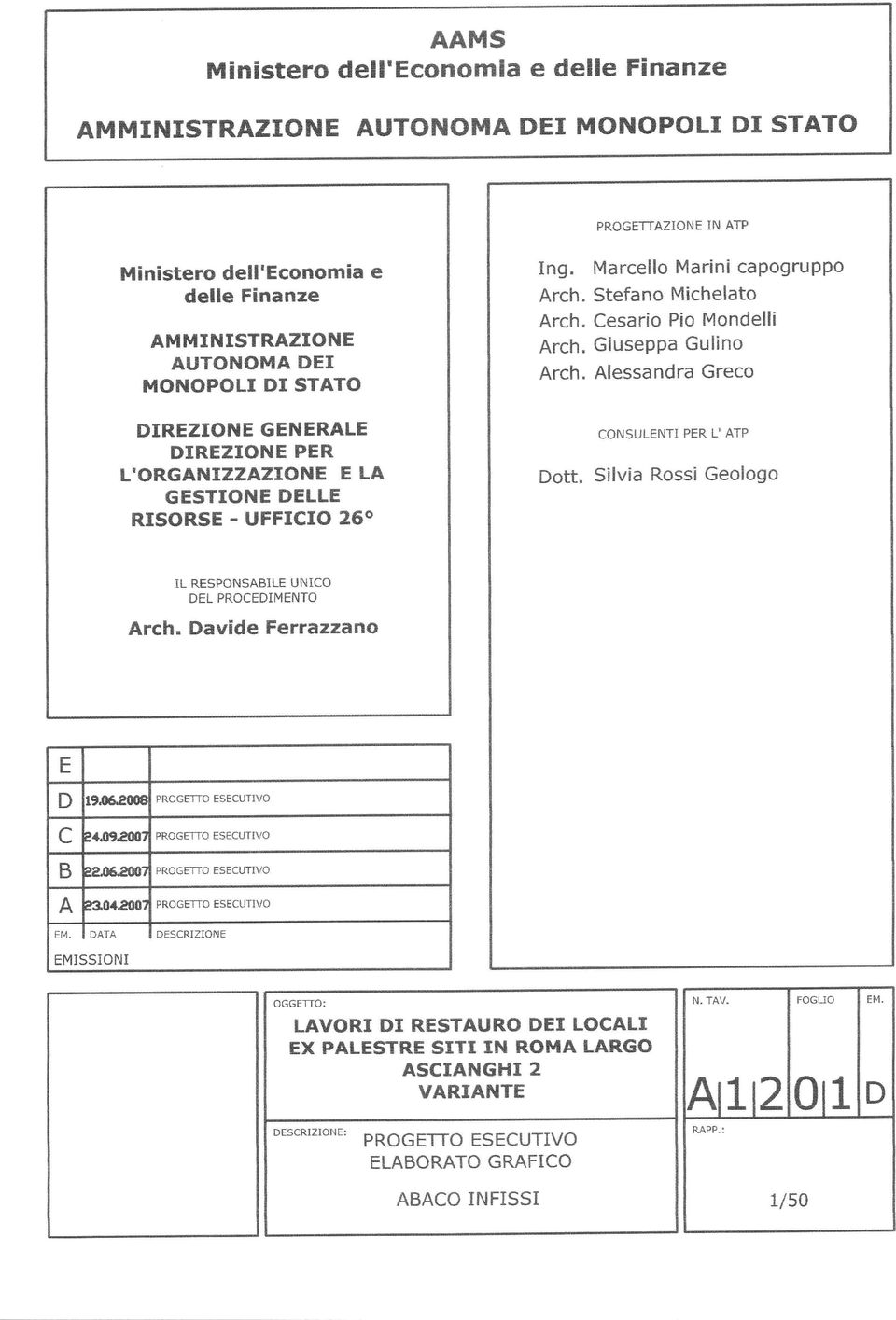 Alessandra Greco CONSULENT PER L' ATP Dott. Silvia Rossi Geologo L RESPONSABLE UNCO DEL PROCEDMENTO Arch. Davide Ferrazzano E D C B A l4tae trt' ru.