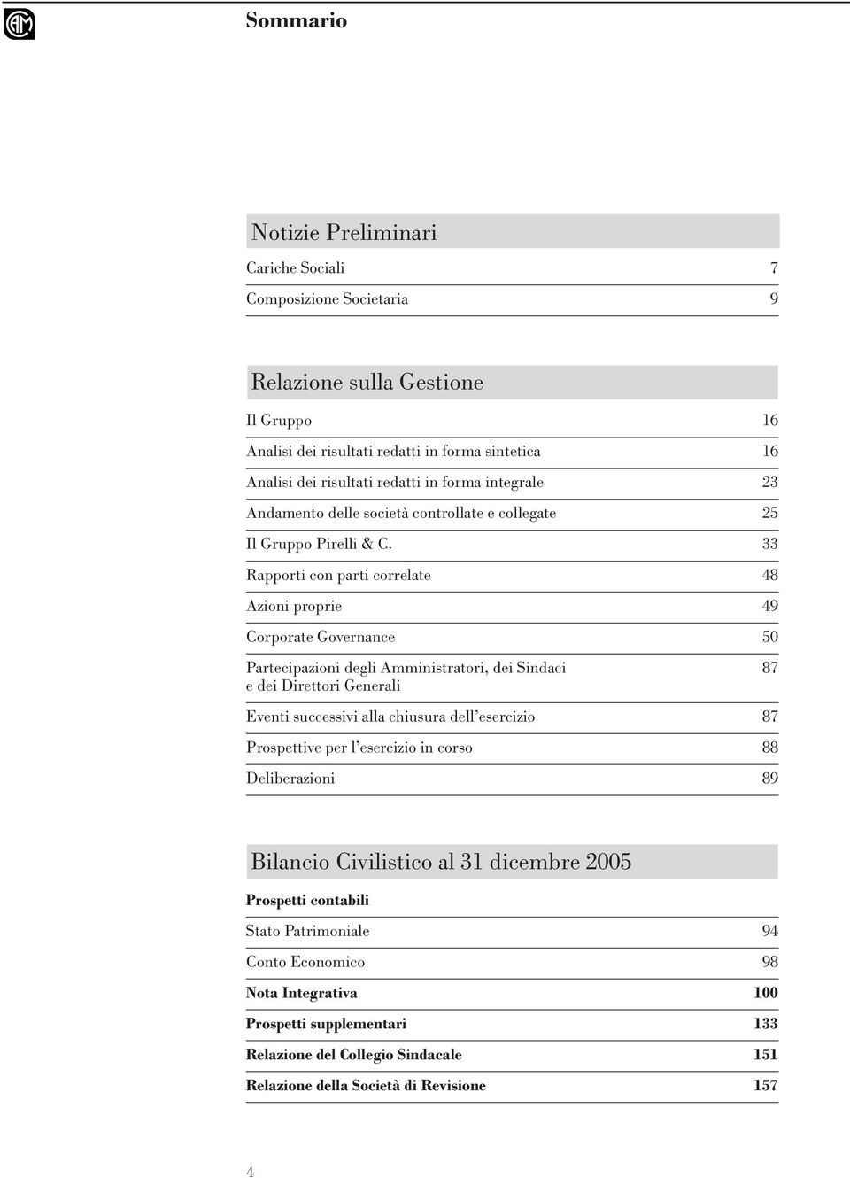 33 Rapporti con parti correlate 48 Azioni proprie 49 Corporate Governance 50 Partecipazioni degli Amministratori, dei Sindaci 87 e dei Direttori Generali Eventi successivi alla chiusura dell