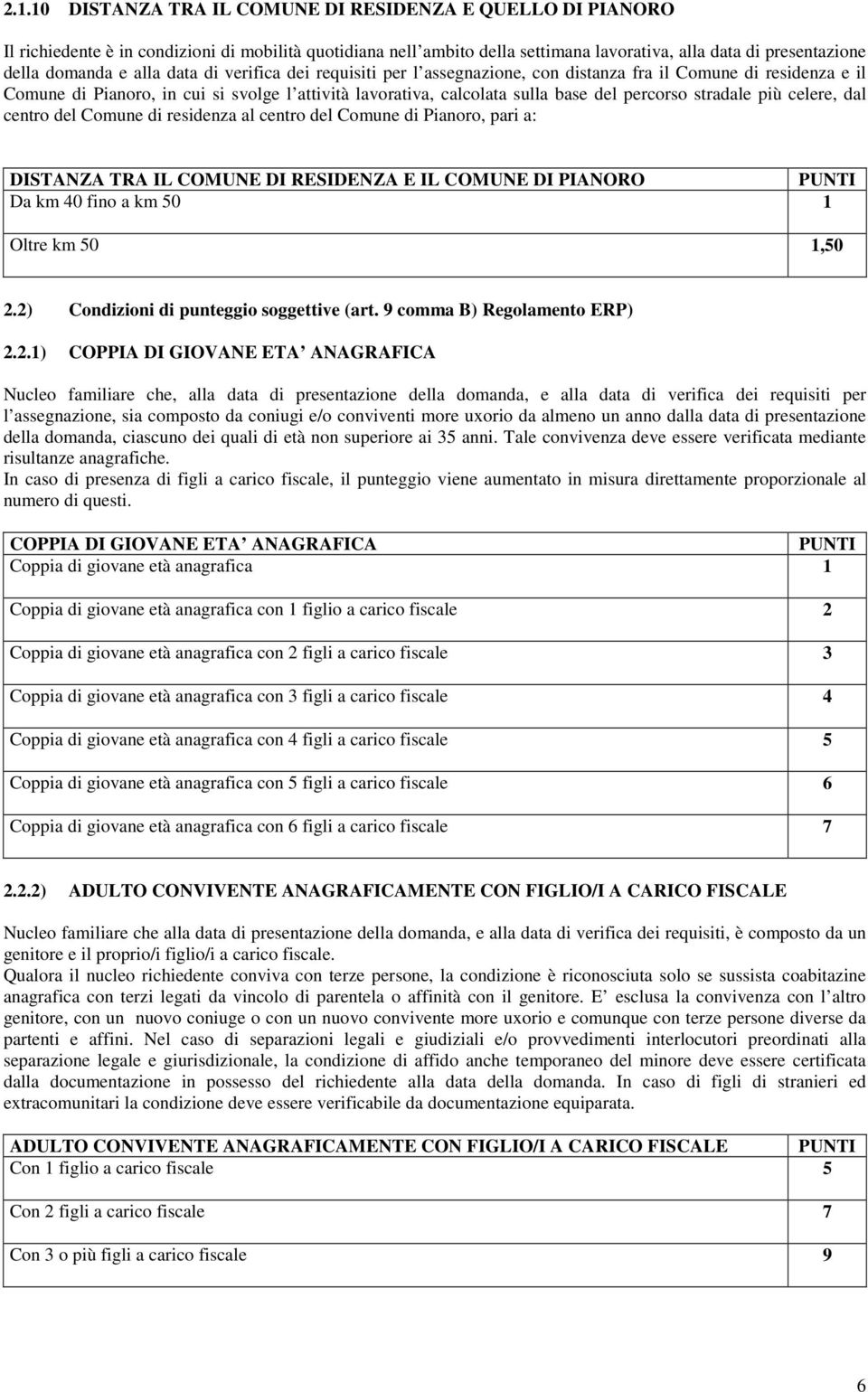 stradale più celere, dal centro del Comune di residenza al centro del Comune di Pianoro, pari a: DISTANZA TRA IL COMUNE DI RESIDENZA E IL COMUNE DI PIANORO Da km 40 fino a km 50 1 Oltre km 50 1,50 2.