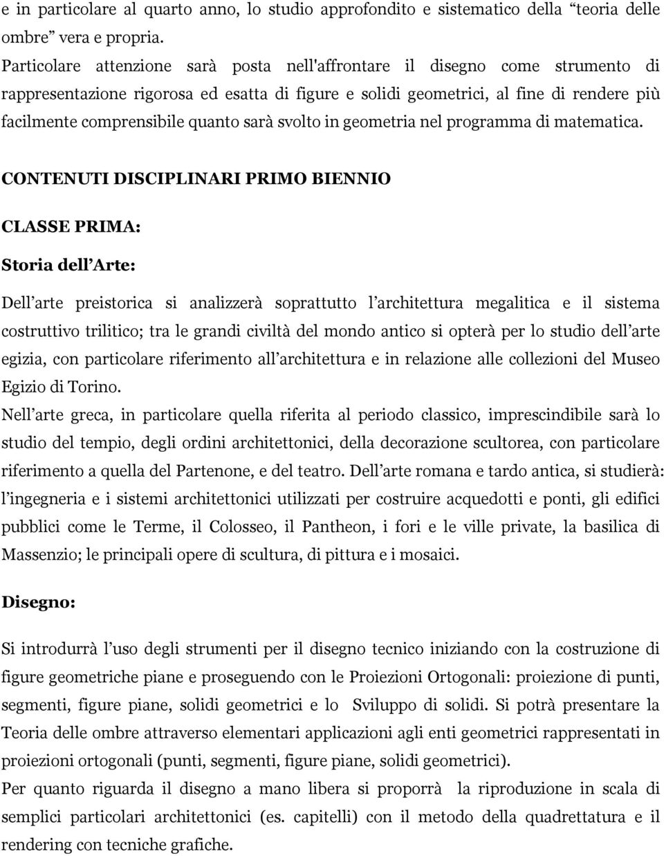 quanto sarà svolto in geometria nel programma di matematica.