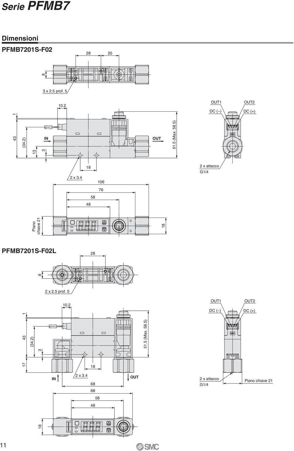 ) DC (+) 2 x attacco G/4 Piano chiave 2 5 4 Piano chiave 2 x 2.