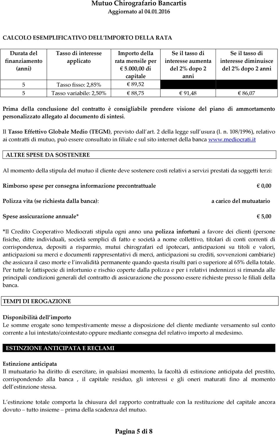 Prima della conclusione del contratto è consigliabile prendere visione del piano di ammortamento personalizzato allegato al documento di sintesi.