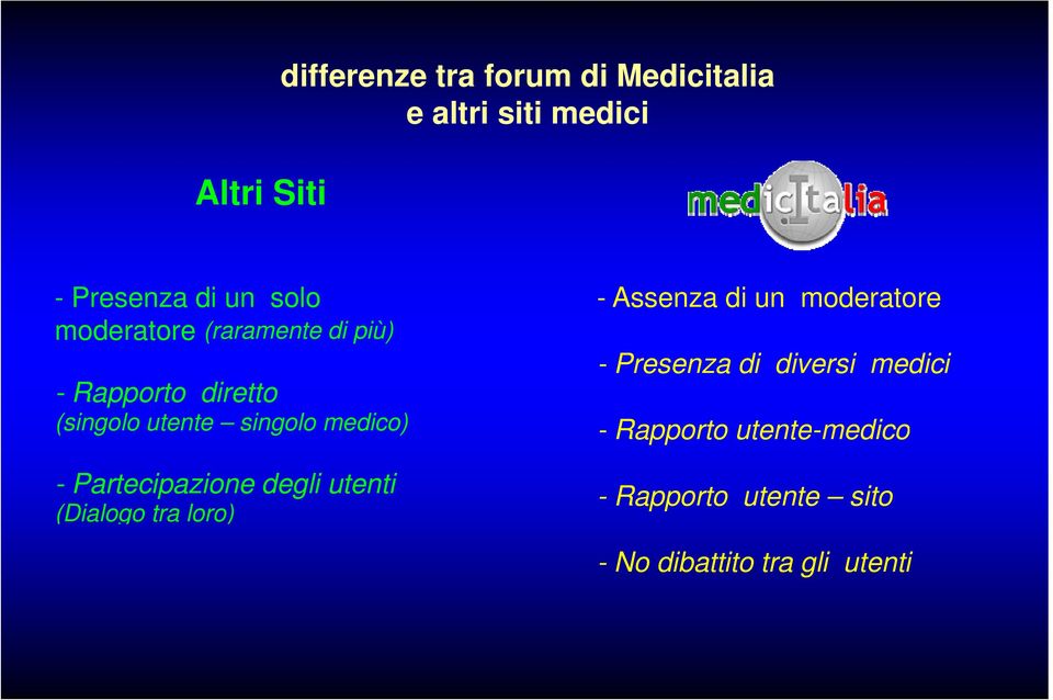 Partecipazione degli utenti (Dialogo tra loro) - Assenza di un moderatore - Presenza di