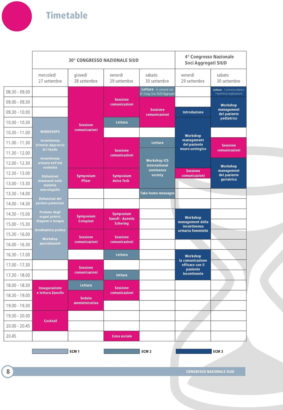 30 WORKSHOPS Incontinenza Urinaria: Approccio di I livello Incontinenza urinaria nell'età evolutiva Disfunzioni minzionali nelle malattie neurologiche Disfunzioni del perineo posteriore Sessione