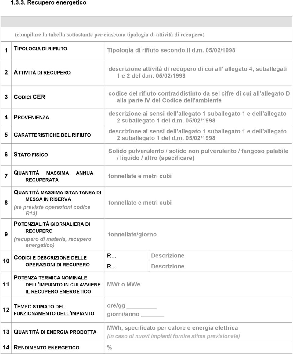 descrizione ai sensi dell allegato 1 suballegato 1 e dell allegato 2 suballegato 1 del d.m.