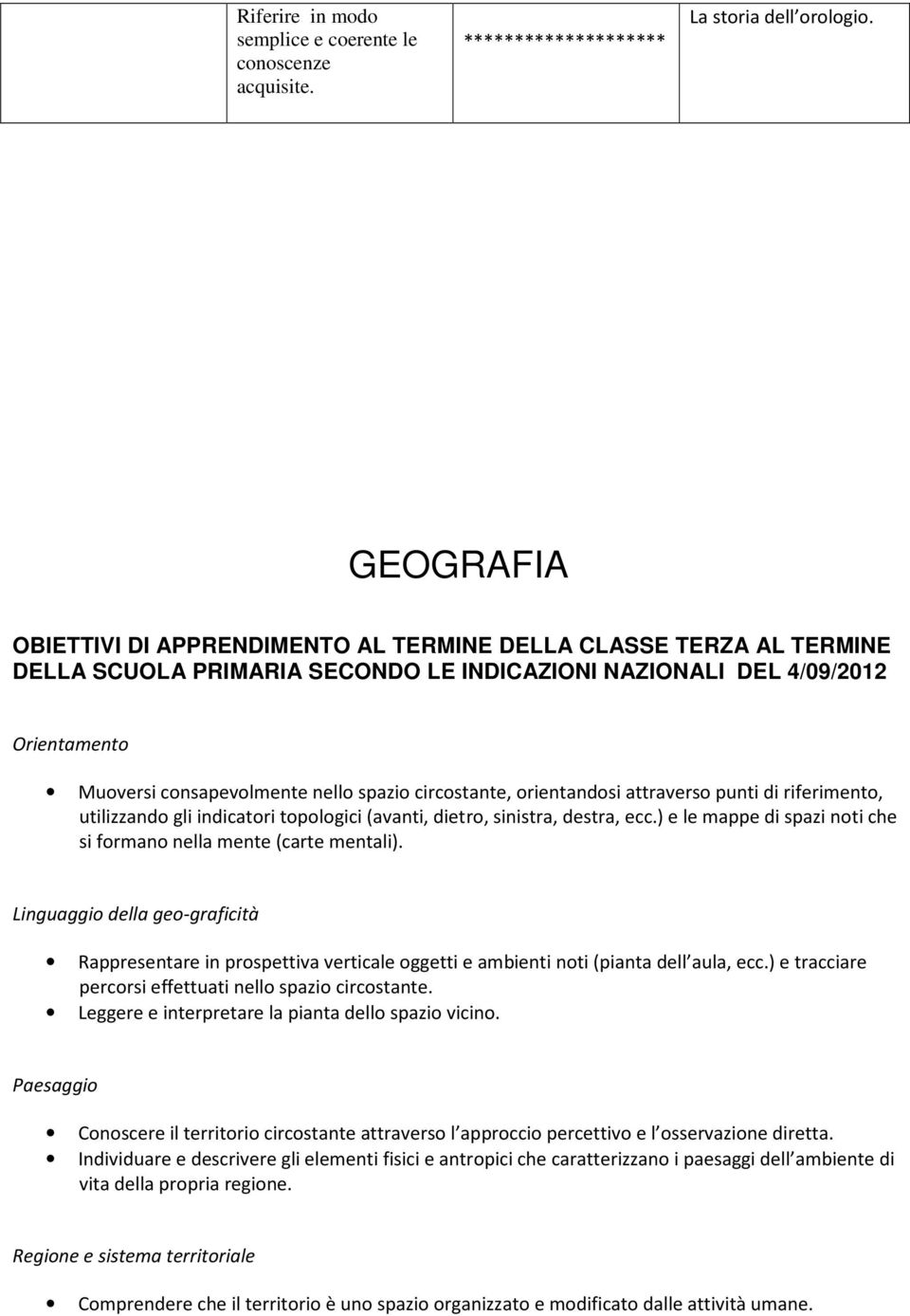 circostante, orientandosi attraverso punti di riferimento, utilizzando gli indicatori topologici (avanti, dietro, sinistra, destra, ecc.