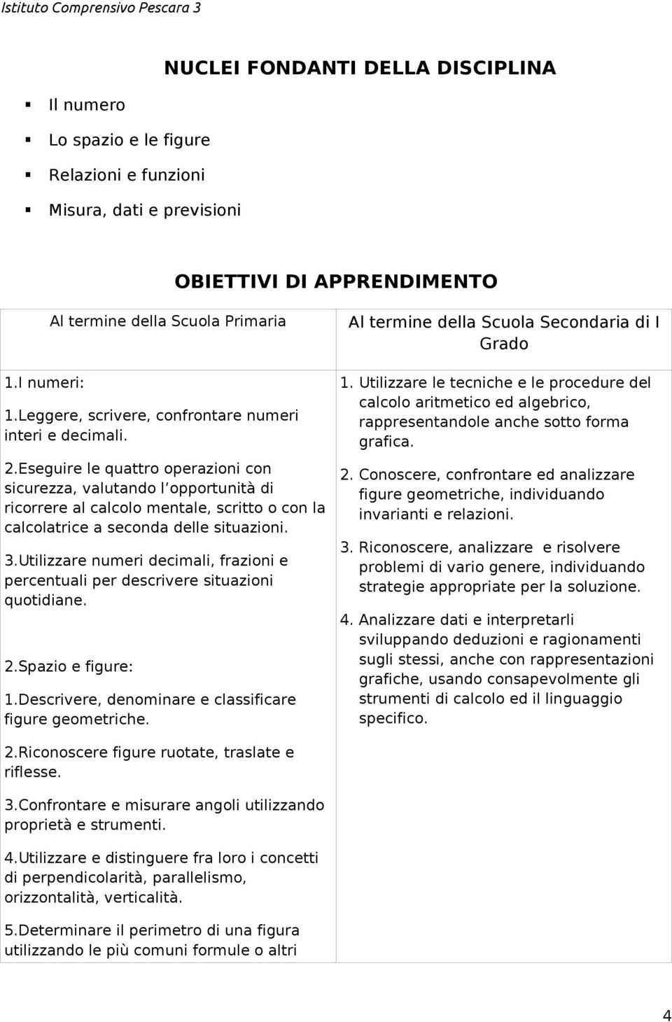 Eseguire le quattro operazioni con sicurezza, valutando l opportunità di ricorrere al calcolo mentale, scritto o con la calcolatrice a seconda delle situazioni. 3.