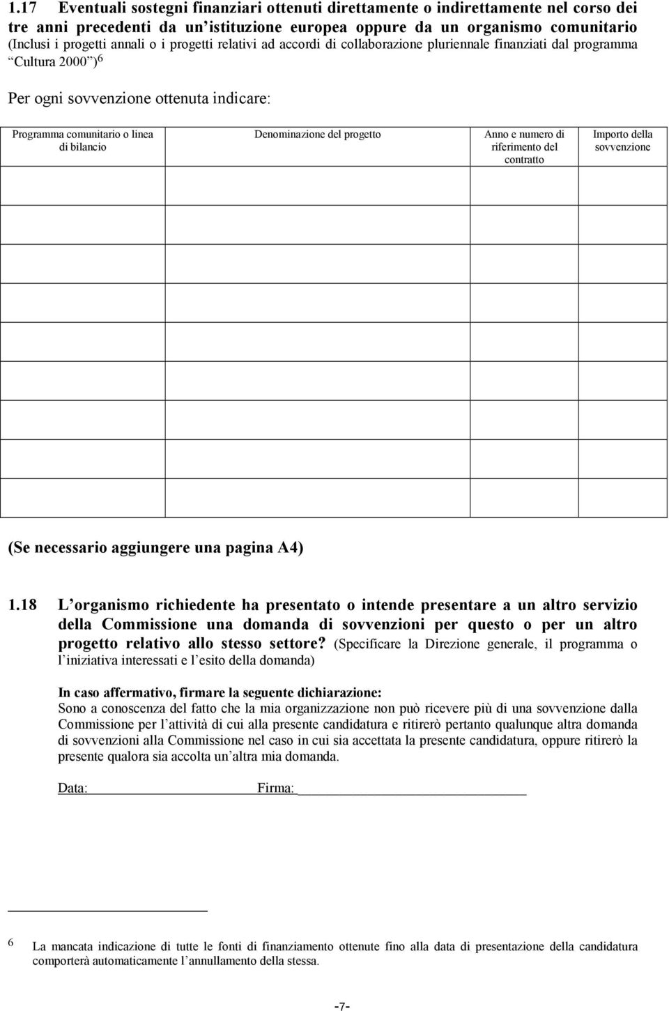 del progetto Anno e numero di riferimento del contratto Importo della sovvenzione (Se necessario aggiungere una pagina A4) 1.