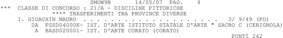 GIOACHIN MAURO.................... 3/ 9/49 (PD) DA FGSD04000E- IST.