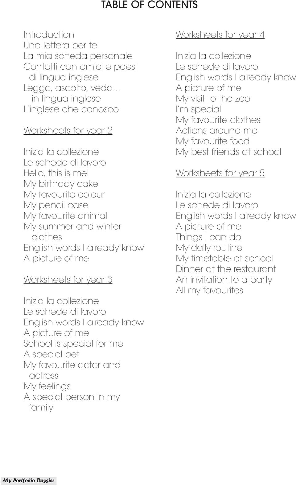 My birthday cake My favourite colour My pencil case My favourite animal My summer and winter clothes English words I already kw A picture of me Worksheets for year 3 Inizia la collezione Le schede di