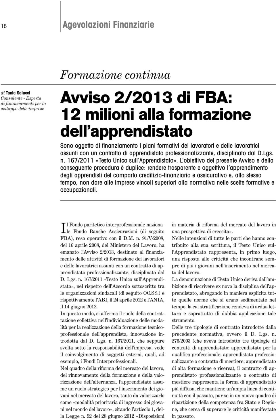 167/2011 «Testo Unico sull Apprendistato».