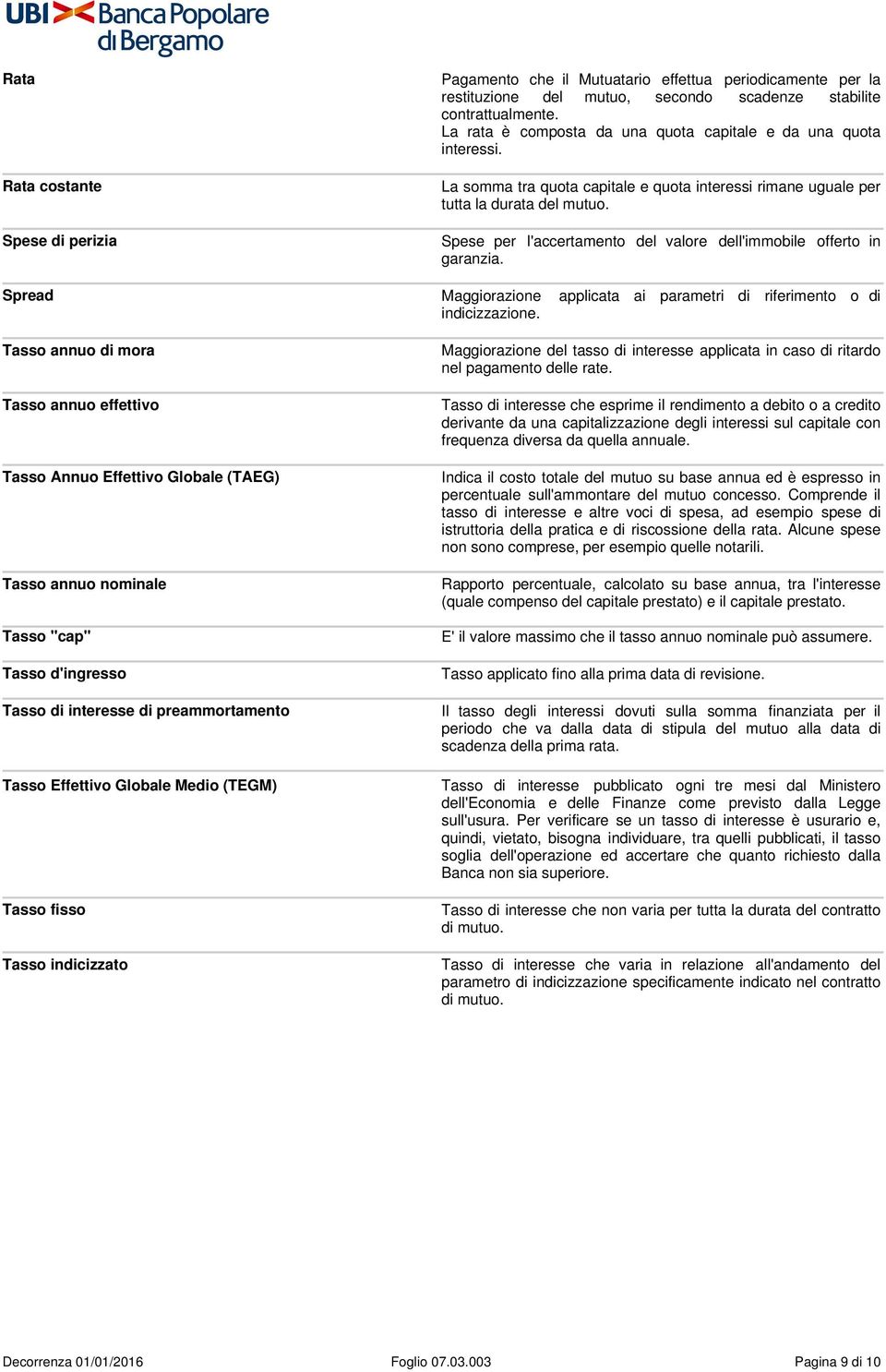 Spese per l'accertamento del valore dell'immobile offerto in garanzia. Spread Maggiorazione applicata ai parametri di riferimento o di indicizzazione.