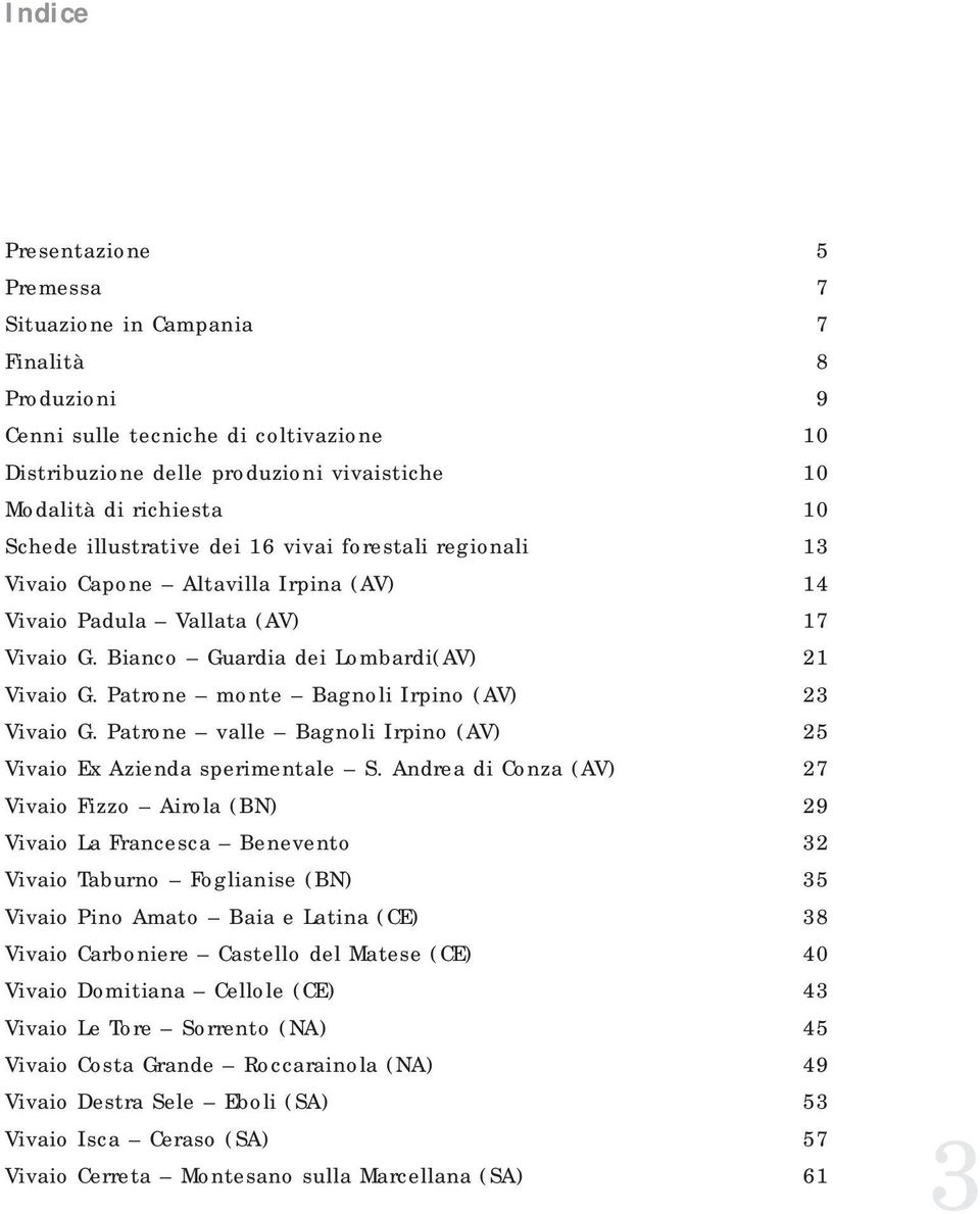 Patrone monte Bagnoli Irpino (AV) 23 Vivaio G. Patrone valle Bagnoli Irpino (AV) 25 Vivaio Ex Azienda sperimentale S.